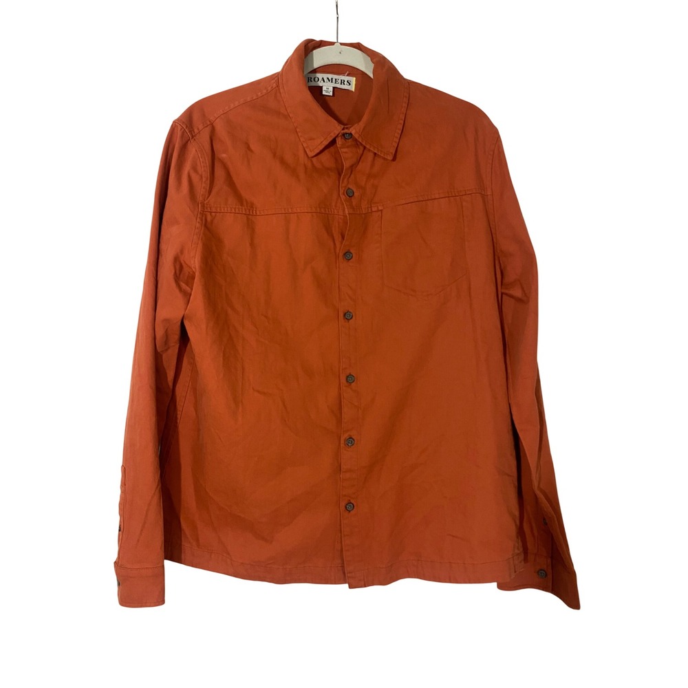 Roamers Button Down Shirt Mens M Orange Excellent Organic Cotton Long Sleeve